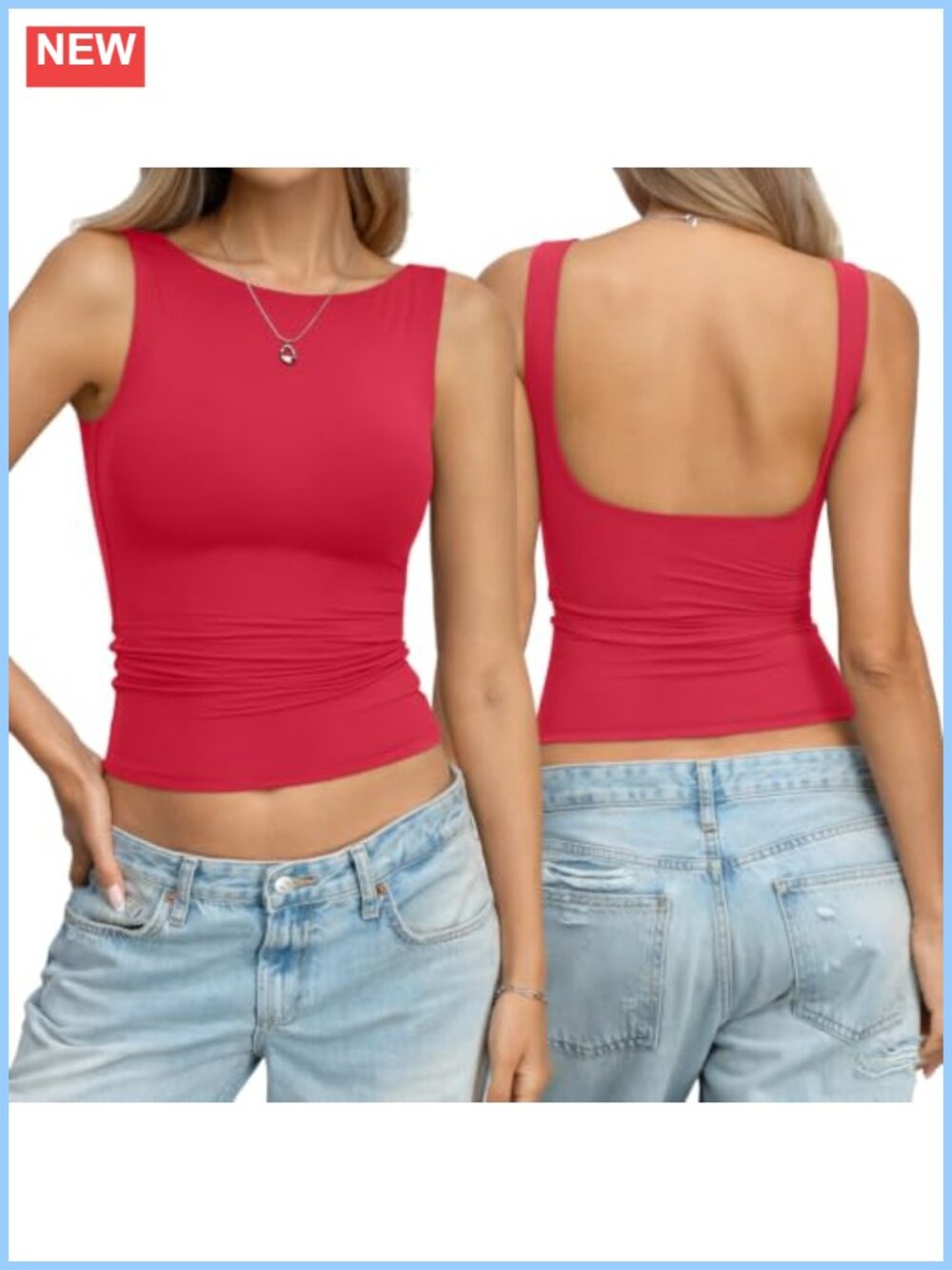 Double Lined Backless Crop Tank Top Fitted Boat Neck Y2K Summer Top